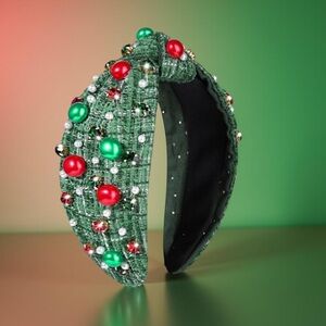 Christmas Headbands Festive Green Headband with Decorative Beads New